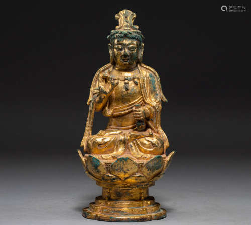 Chinese Liao Dynasty bronze gilt Buddha statue