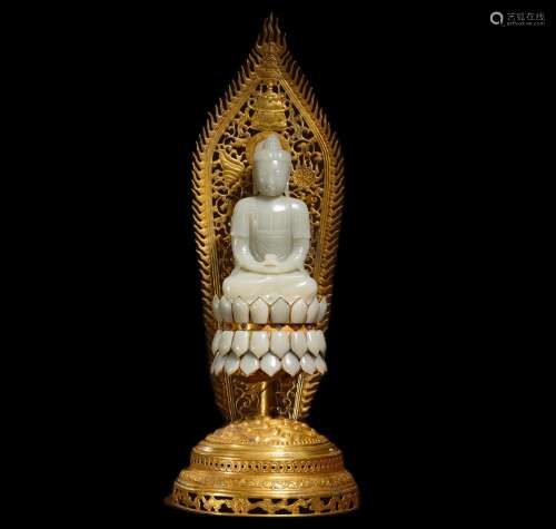 Hetian jade silver gilt Buddha statue of qing Dynasty in Chi...