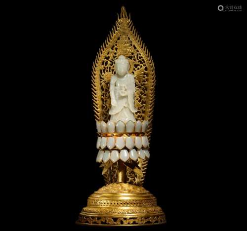 Hetian jade silver gilt Buddha statue of qing Dynasty in Chi...