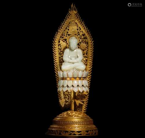 Hetian jade silver gilt Buddha statue of qing Dynasty in Chi...