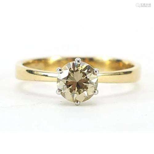18ct gold Champagne diamond solitaire ring, approximately 0....