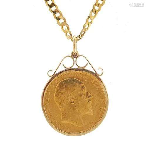 Edward VII 1905 gold sovereign with 9ct gold pendant mount a...
