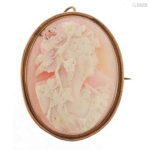 Unmarked gold cameo maiden head brooch pendant, 5.2cm high, ...