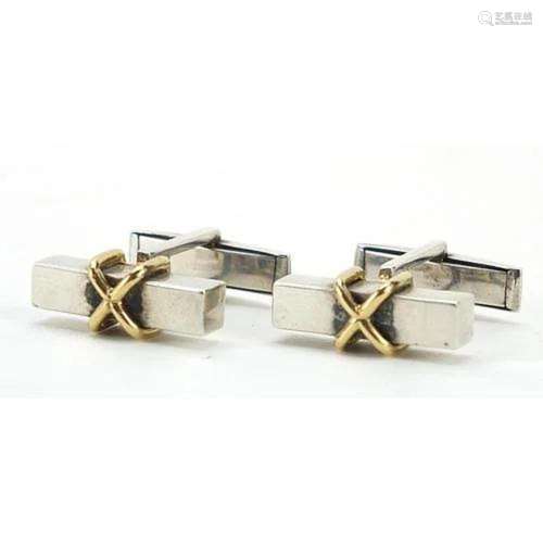 Tiffany & Co, pair of silver and 18ct gold cufflinks hou...