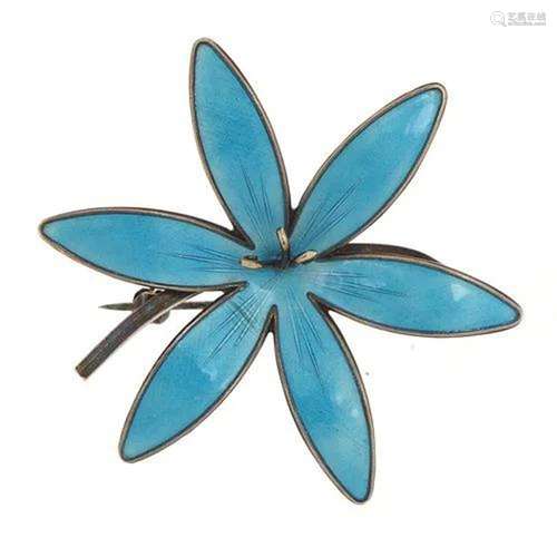 Norwegian sterling silver and enamel flower brooch, 5.5cm wi...