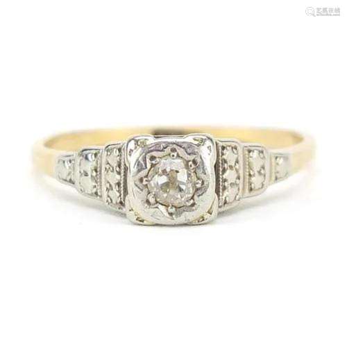 Art Deco 18ct gold and platinum diamond solitaire ring, size...