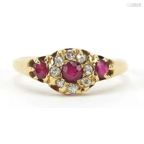 18ct gold ruby and diamond cluster ring, size N, 2.5g