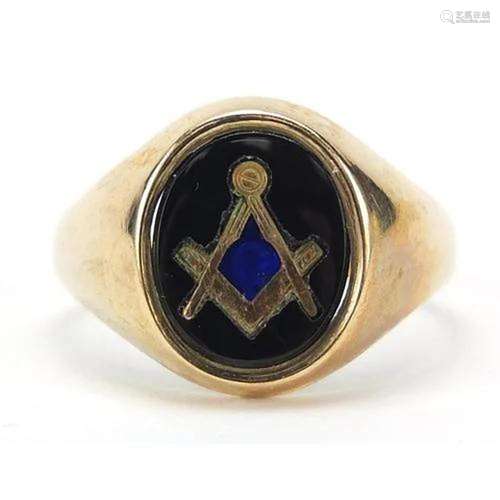 9ct gold and enamel masonic signet ring, size S, 3.5g