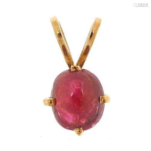 9ct gold cabochon ruby pendant, 1.6cm high, 1.2g