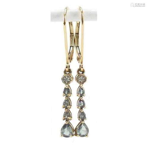 Pair of 9ct gold green alexandrite and diamond earrings, 3.5...