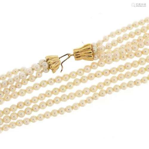 Mappin & Webb four row pearl necklace with 18ct gold cla...