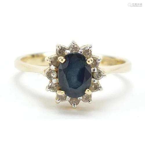 14ct gold sapphire and diamond cluster ring, size M/N, 3.1g