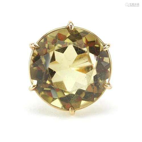 Large 9ct gold citrine solitaire ring, 19mm in diameter, siz...