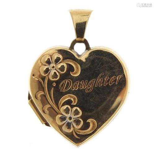 9ct gold love heart 'Daughter' locket, 2.5cm high, 1...