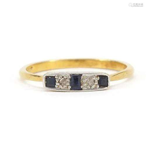 Art Deco 18ct gold sapphire and diamond ring, size R, 2.3g