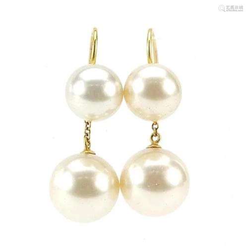 Pair of 9ct Cairo simulated pearl earrings, 2.5cm high, 5.5g