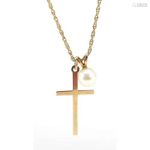 Two 9ct gold pendants on a 9ct gold necklace, 41cm in length...