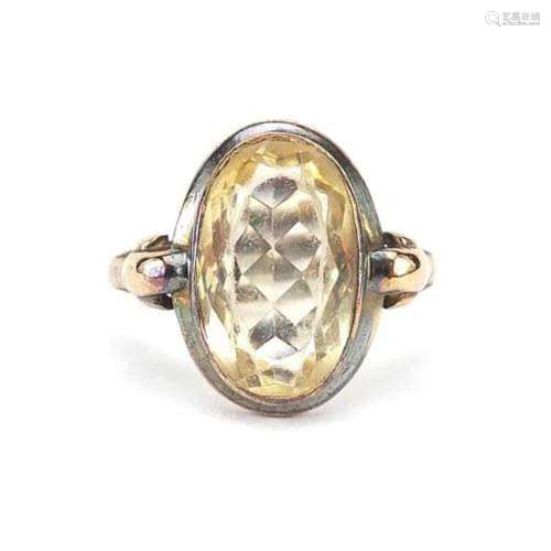 Antique silver gilt citrine ring, stamped 835, size O/P, 4.7...