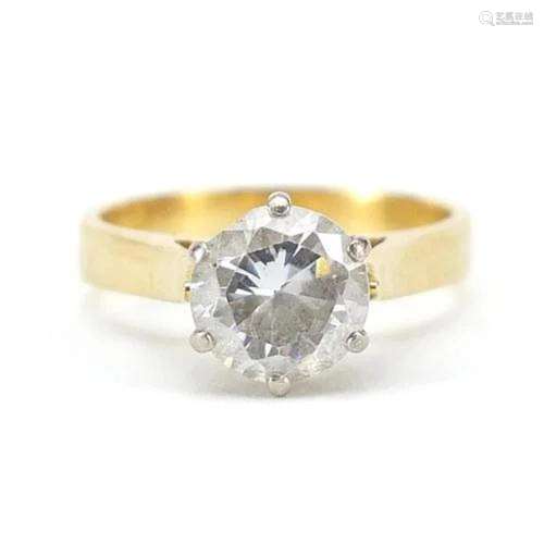 18ct gold cubic zirconia solitaire ring, size I, 4.0g