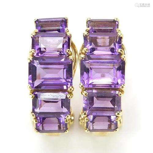 Pair of 9ct gold amethyst earrings, 1.8cm high, 4.1g