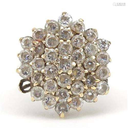 Large 9ct gold clear stone cluster four tier cluster ring, s...
