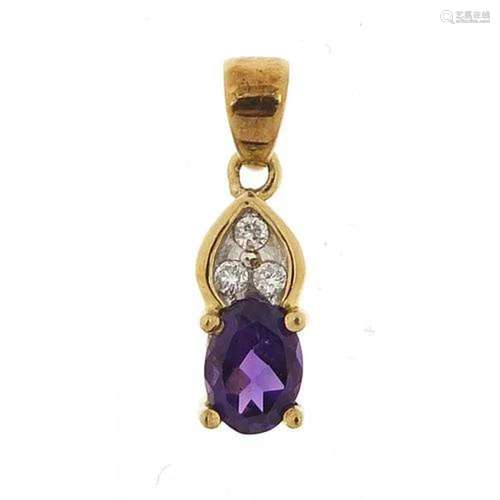 9ct gold amethyst and diamond pendant, 2.0cm high, 1.4g