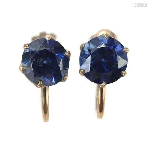 Pair of 9ct gold blue stone earrings with screw backs, 8mm i...
