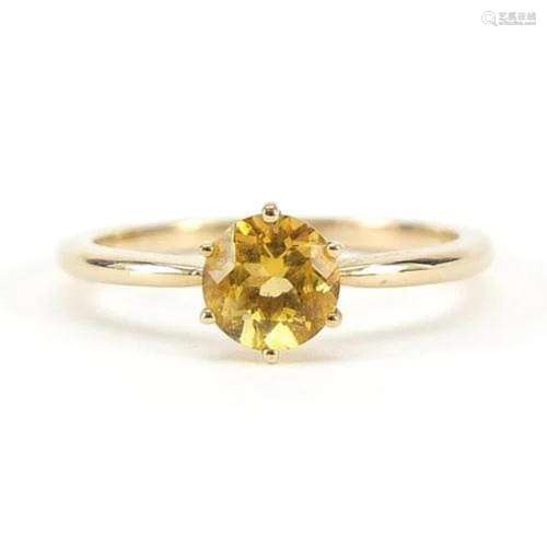 10ct gold citrine solitaire ring, size L, 1.6g