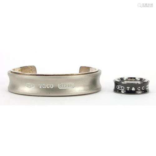 Tiffany & Co silver and titanium cuff bangle and ring wi...