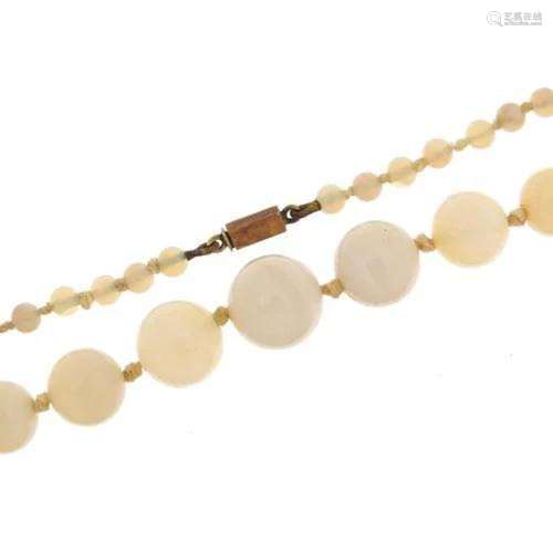 Graduated opal bead necklace with unmarked gold clasp, 52cm ...