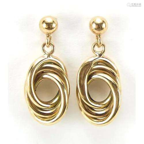 Pair of 9ct gold drop earrings, 2.2cm high, 1.6g