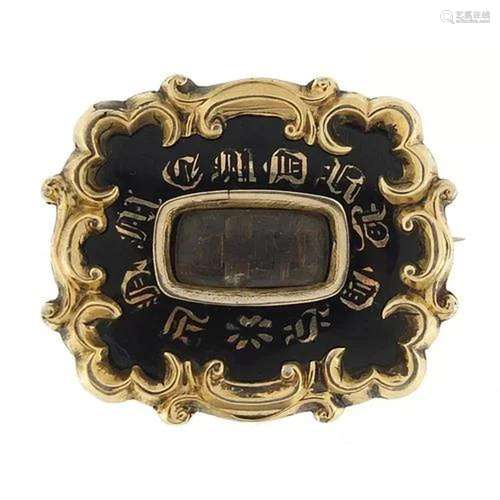 Early 19th century unmarked gold and black enamel mourning b...