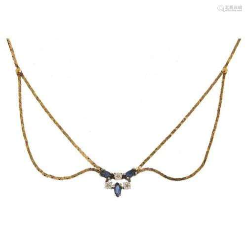 9ct gold sapphire and diamond necklace with safety chain, 44...