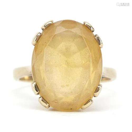9ct gold citrine ring, size N/O, 5.4g