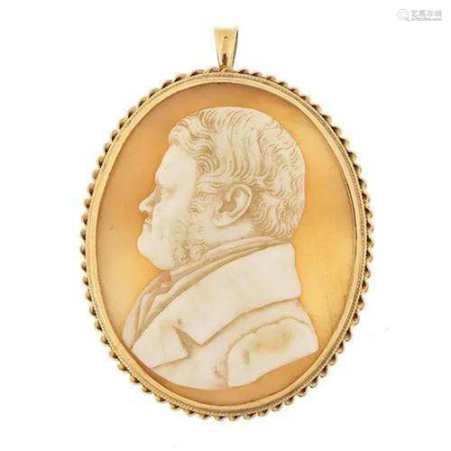 14ct gold mounted cameo pendant brooch carved with a gentlem...