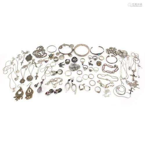 Vintage and later jewellery, mostly silver including bracele...