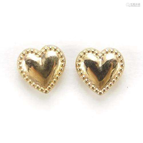 Pair of 9ct gold love heart stud earrings, 8mm high, 0.1g