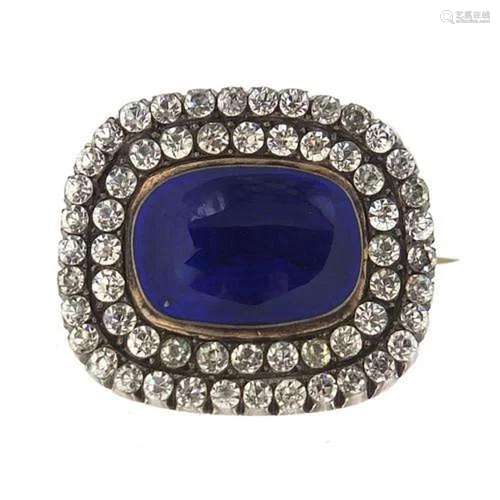 Antique unmarked gold blue enamel and paste brooch, 2.4cm wi...