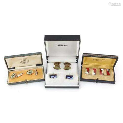 Three pairs of Art Deco cufflinks and a pair of shipping int...