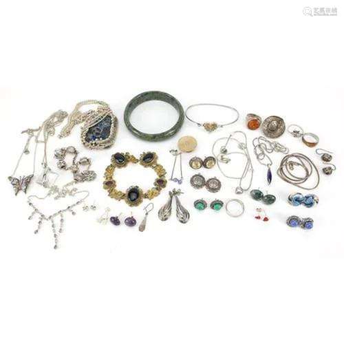 Antique and later jewellery, mostly silver, including a larg...