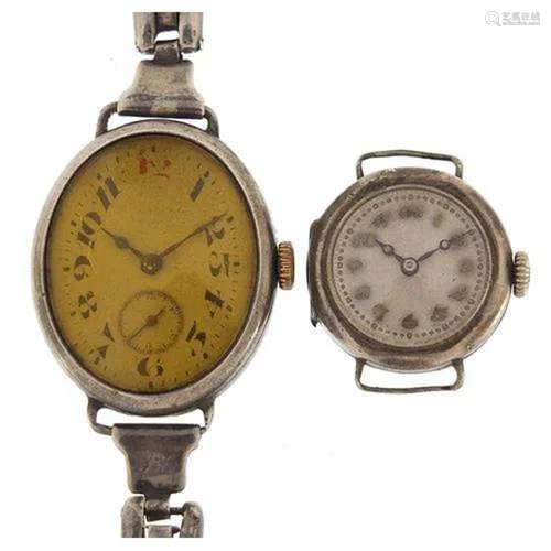 Two silver wristwatches including an Art Deco example, the l...