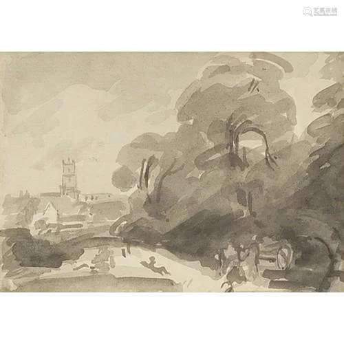 Circle of John Constable - Stoke by Nayland, watercolour was...