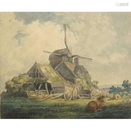 Thomas Girtin - Horses and wagons before a windmill, Georgia...