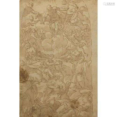 Christ ascending to heaven, antique Old Master ink on paper,...