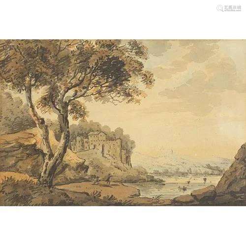 Circle of Paul Sandby - Continental landscape with water and...