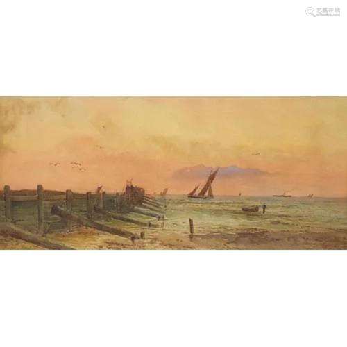 Horace Chambers - Coastal scene with boats and figures, wate...