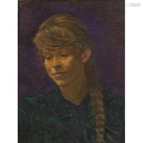 Head and shoulders portrait of a female, Camden school oil o...