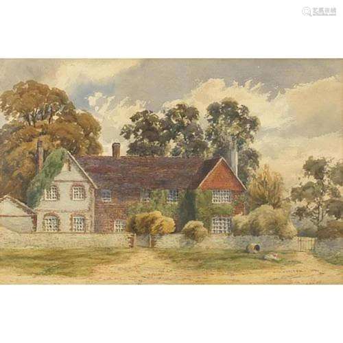 Village scene with cottages, late 19th century watercolour, ...