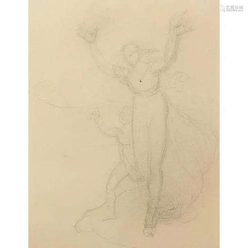 Manner of William Blake - Study of two figures, pencil on pa...