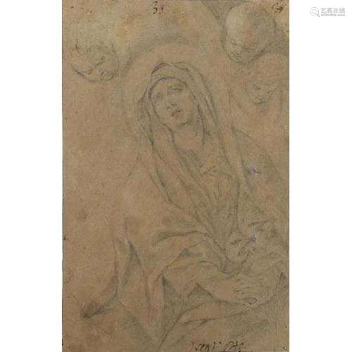 Manner of Guido Reni - Virgin Mary and Jesus, antique Bologn...